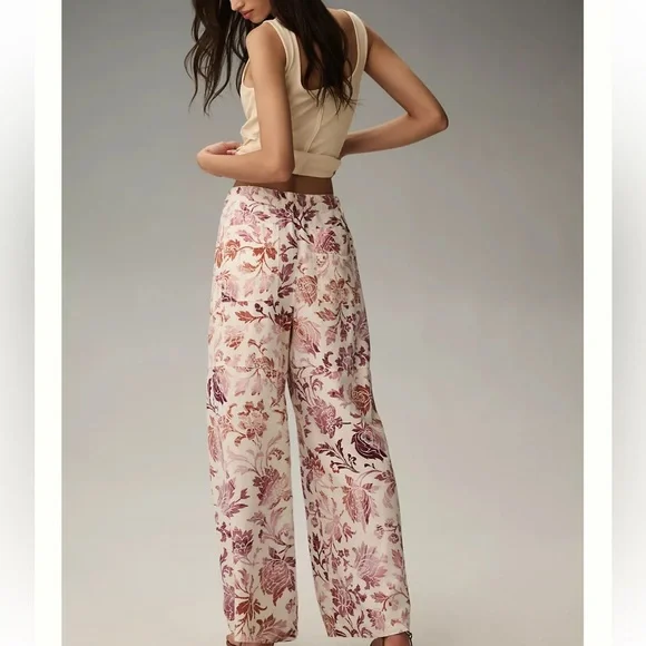 Anthropologie Pilcro Linen Floral Print Cargo Pants Pink Combo • Medium • NWT - Picture 5 of 9